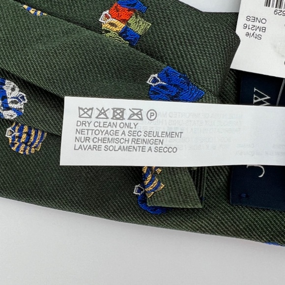 J. Crew Men's Rugby Pattern 100% Silk Tie Green Ludlow English Hand Stitched USA - Picture 8 of 12